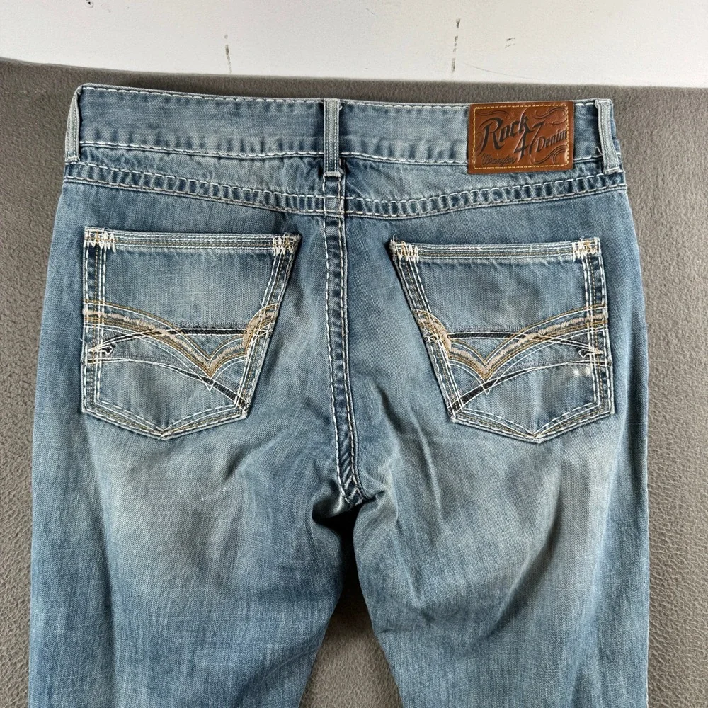 Wrangler Rock 47 Jeans Men 34x36 Blue Slim Boot Heavy Stitch Western Cowboy